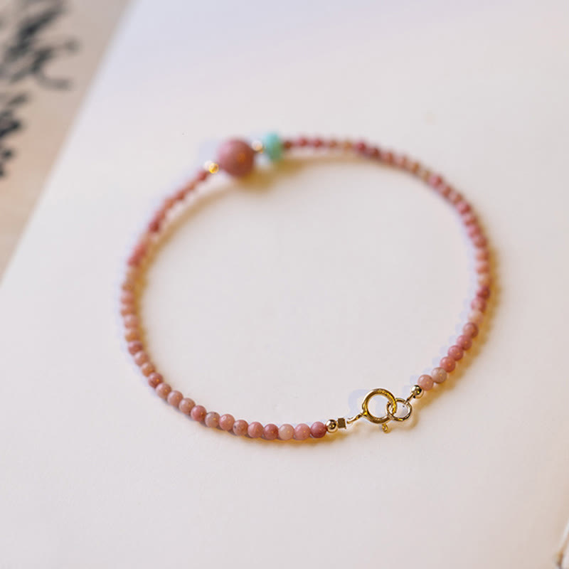 Bracciale a catena con energia amorevole in rodonite naturale placcato oro 14K Buddha Stones