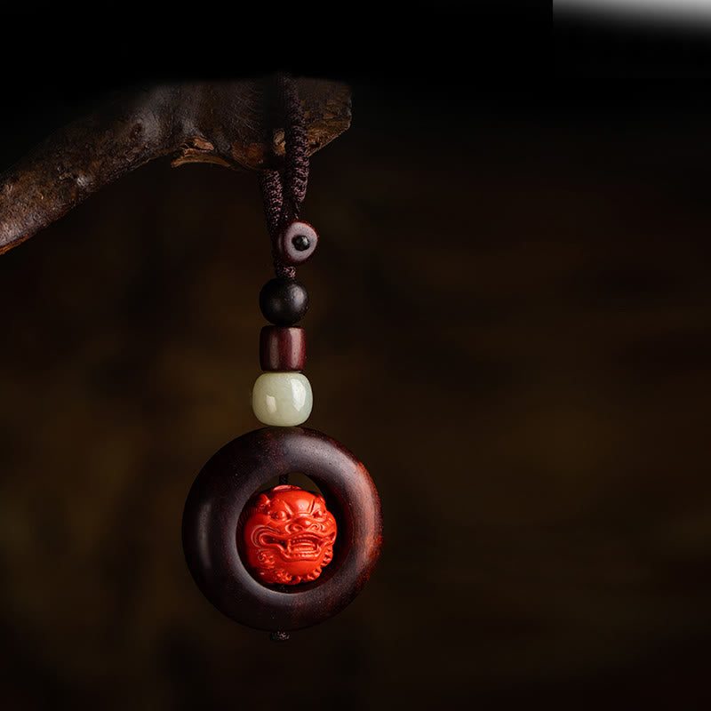 Buddha Stones Tibet Om Mani Padme Hum PiXiu Moneta di rame Piccola foglia Sandalo rosso Cinabro Protezione Portachiavi