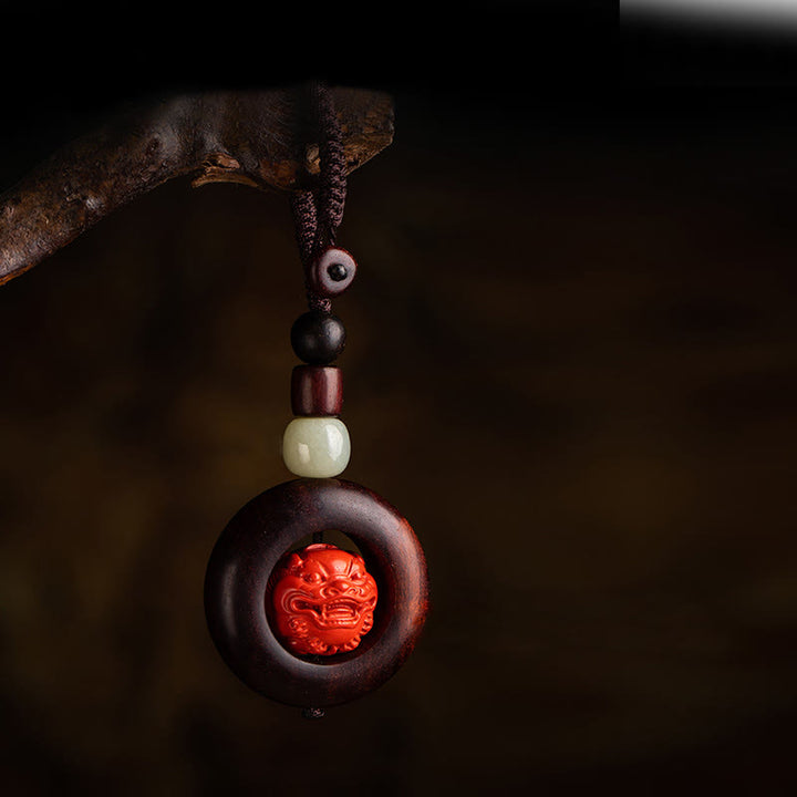 Buddha Stones Tibet Om Mani Padme Hum PiXiu Moneta di rame Piccola foglia Sandalo rosso Cinabro Protezione Portachiavi