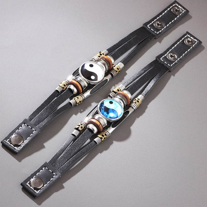 Bracciale equilibrio in pelle con Buddha Stones Yin Yang