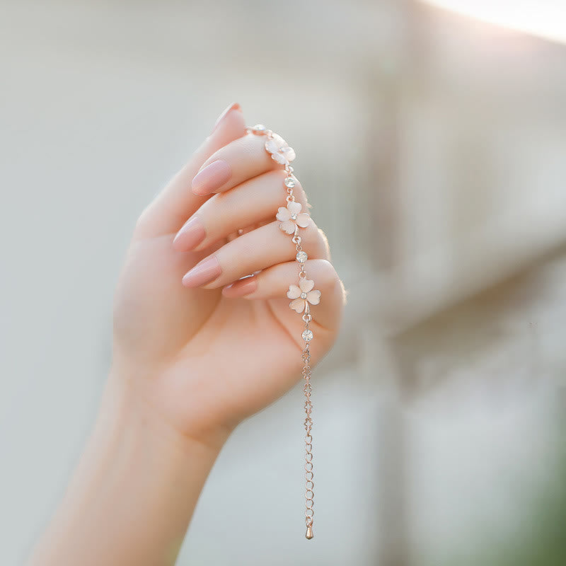 Bracciale a catena con quadrifoglio e cristallo rosa Buddha Stones Love