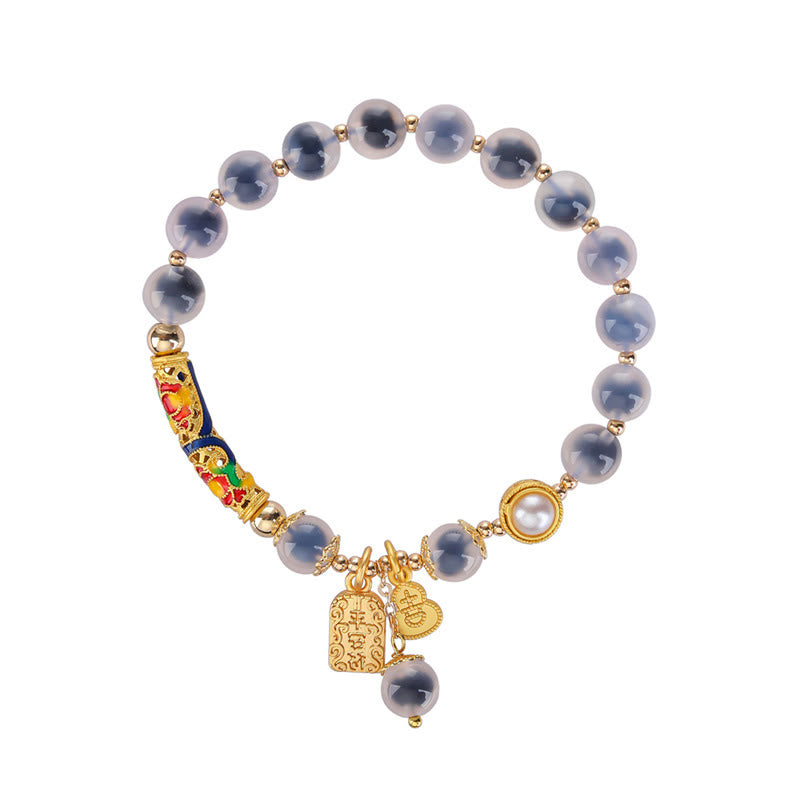 Braccialetto di forza con amuleto in agata blu caramella naturale Buddha Stones
