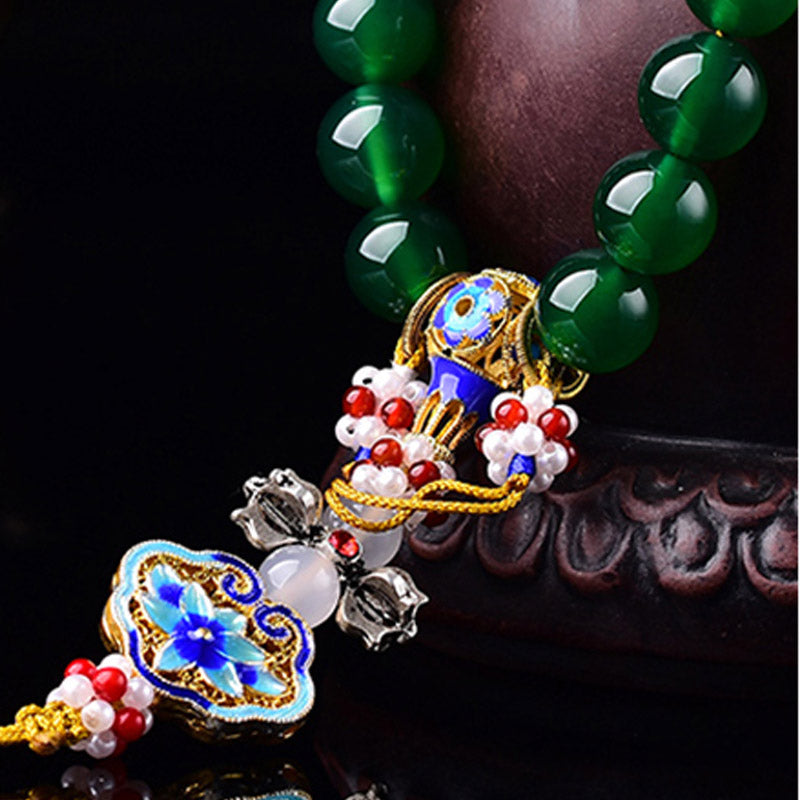 Buddha Stones Agata verde naturale Mala da polso Mala tascabile con ciondolo di successo Decorazione per auto
