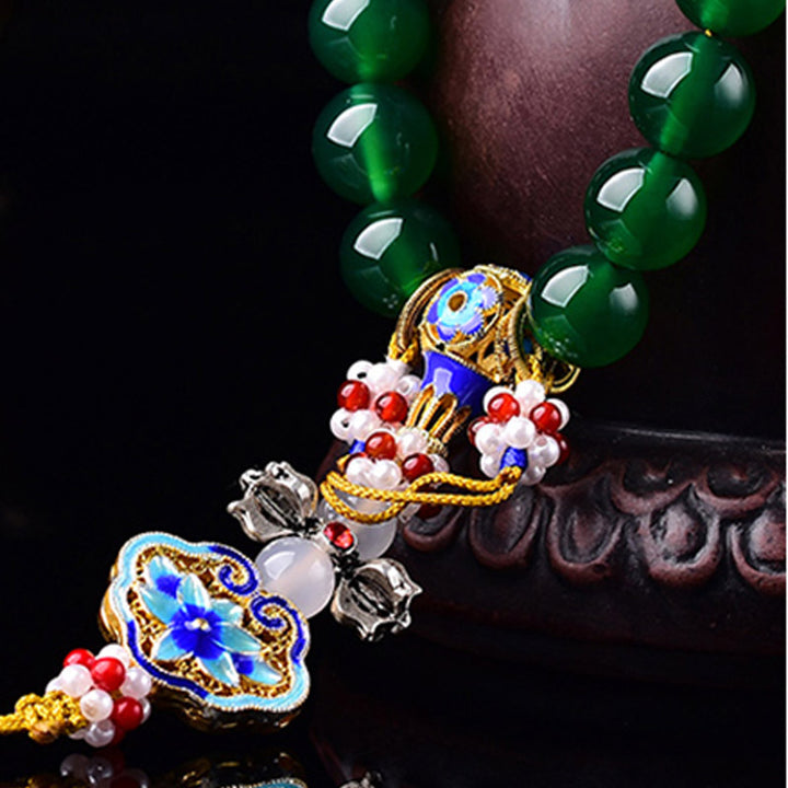 Buddha Stones Agata verde naturale Mala da polso Mala tascabile con ciondolo di successo Decorazione per auto