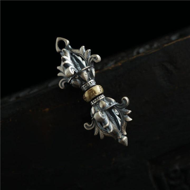 Buddha Stones 925 Sterling Silver Om Mani Padme Hum Dorje Vajra Inciso Forza Ciondolo Decorazione Appesa