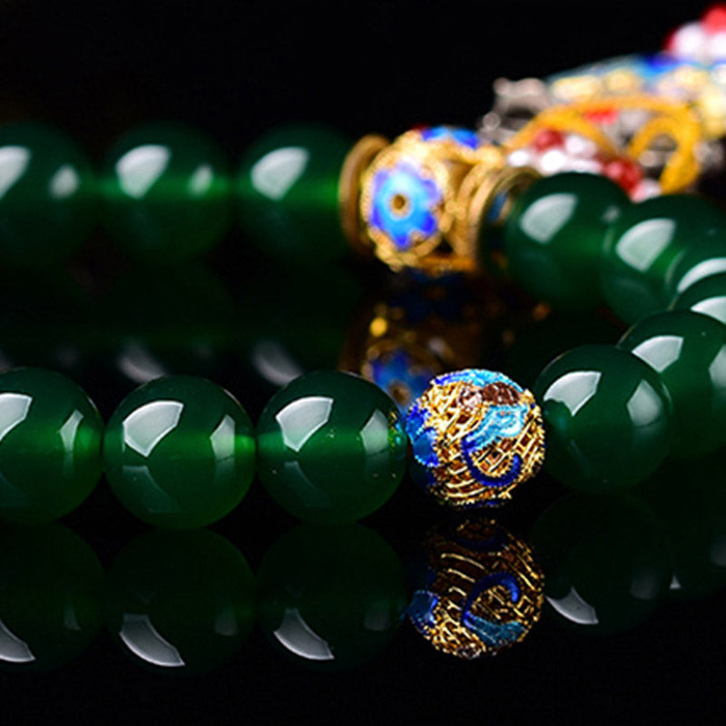 Buddha Stones Agata verde naturale Mala da polso Mala tascabile con ciondolo di successo Decorazione per auto
