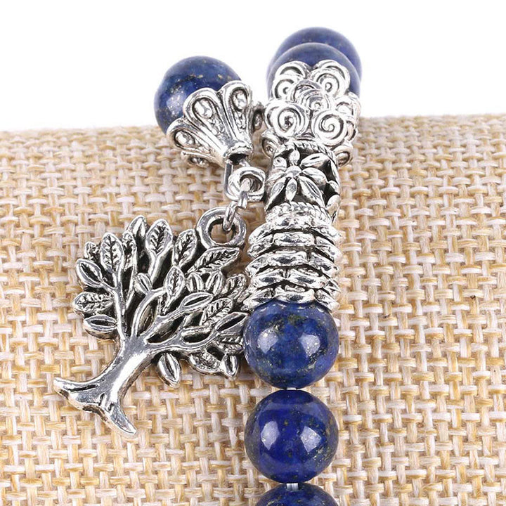 Braccialetto elastico portafortuna con albero della vita in pietra preziosa naturale Buddha Stones
