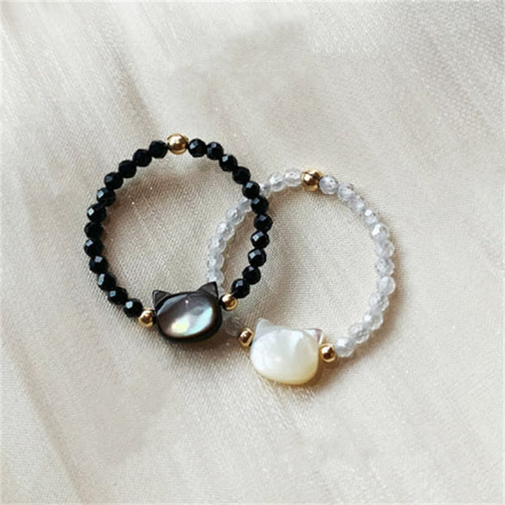 Buddha Stones Pietra Tridacna Naturale Gatto Grazioso Anello di Benedizione in Oro 14K - image 12