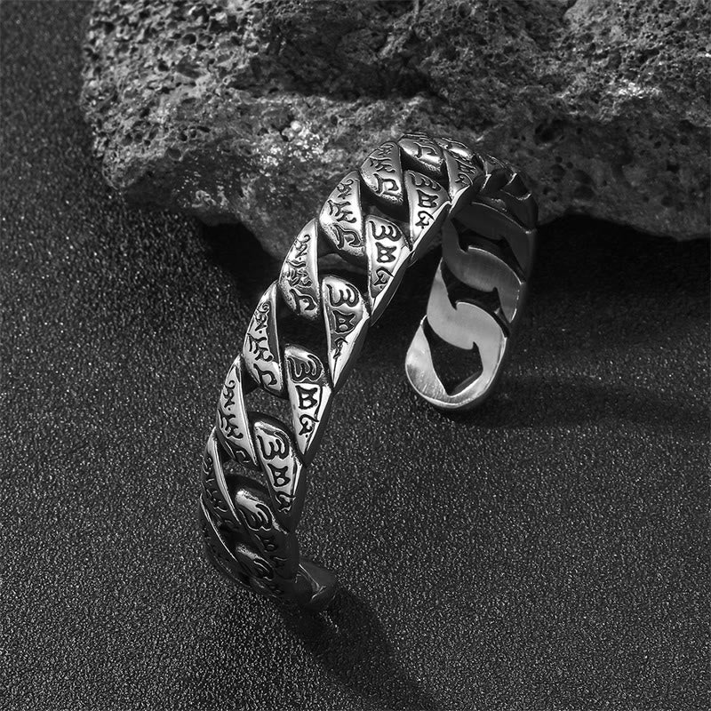 Buddha Stones Tibetano Om Mani Padme Hum Mantra Titanio Acciaio Pace Cuf Bracciale Bangle