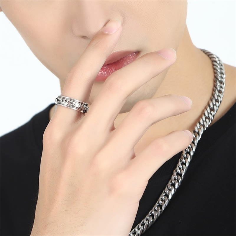 Buddha Stones Tibetano Om Mani Padme Hum PiXiu Inciso Ricchezza Fortuna Anello Rotante