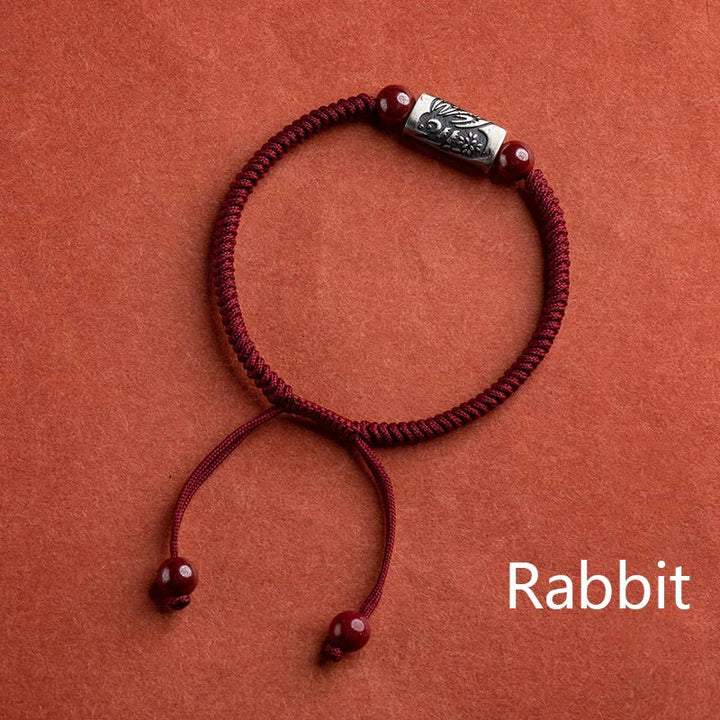 Braccialetto in corda di cinabro con 12 segni zodiacali cinesi in argento sterling 925 Buddha Stones