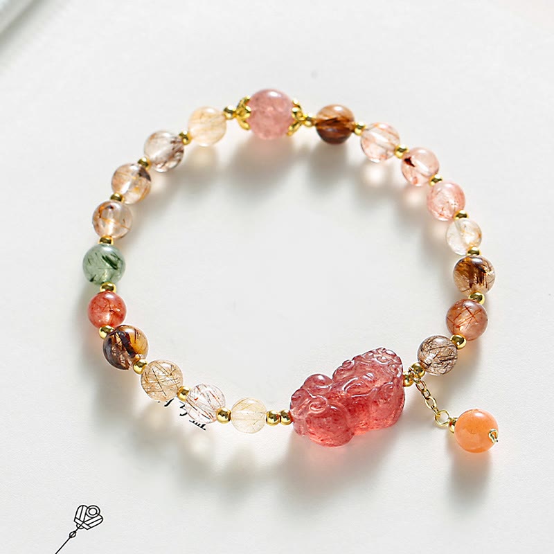 Braccialetto Buddha Stones Natural Rutilato Quarzo Fragola PiXiu Wealth