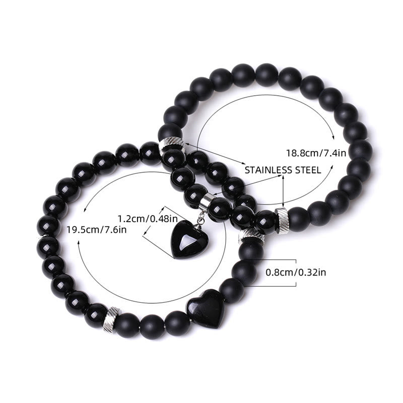 Buddha Stones 2 pezzi onice nero pietra di cristallo amore cuore protezione supporto coppia braccialetto
