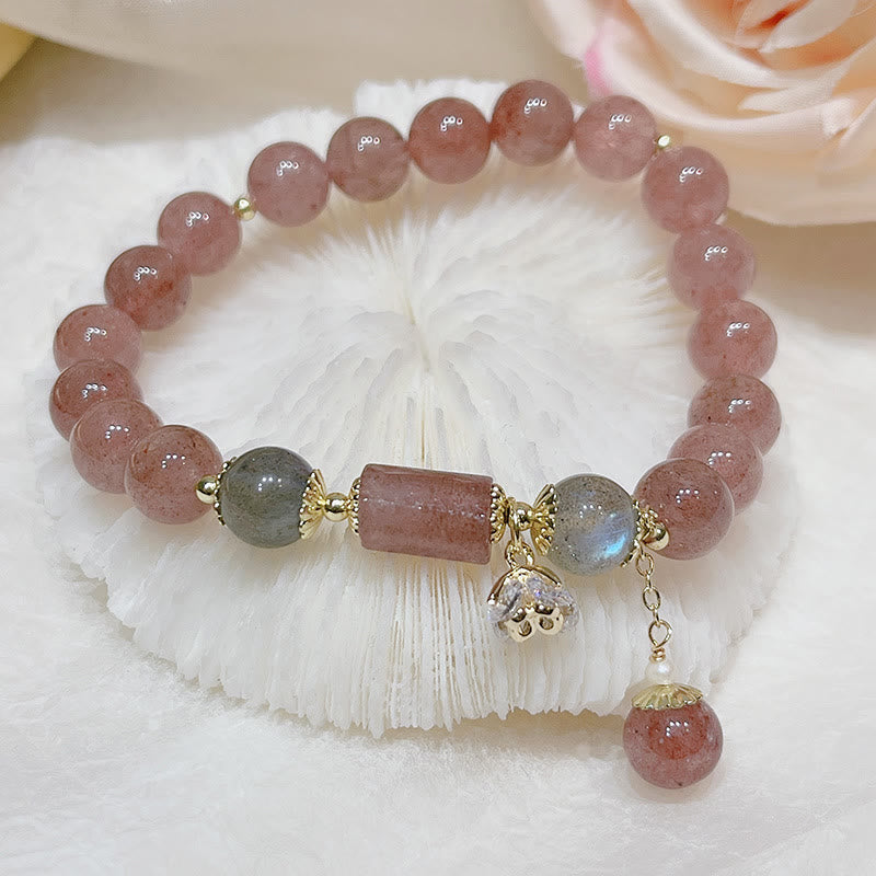 Braccialetto dell'amore con pietra di luna e quarzo fragola naturale Buddha Stones