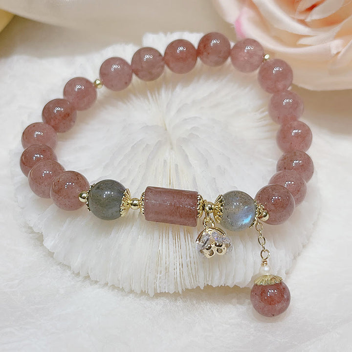 Braccialetto dell'amore con pietra di luna e quarzo fragola naturale Buddha Stones