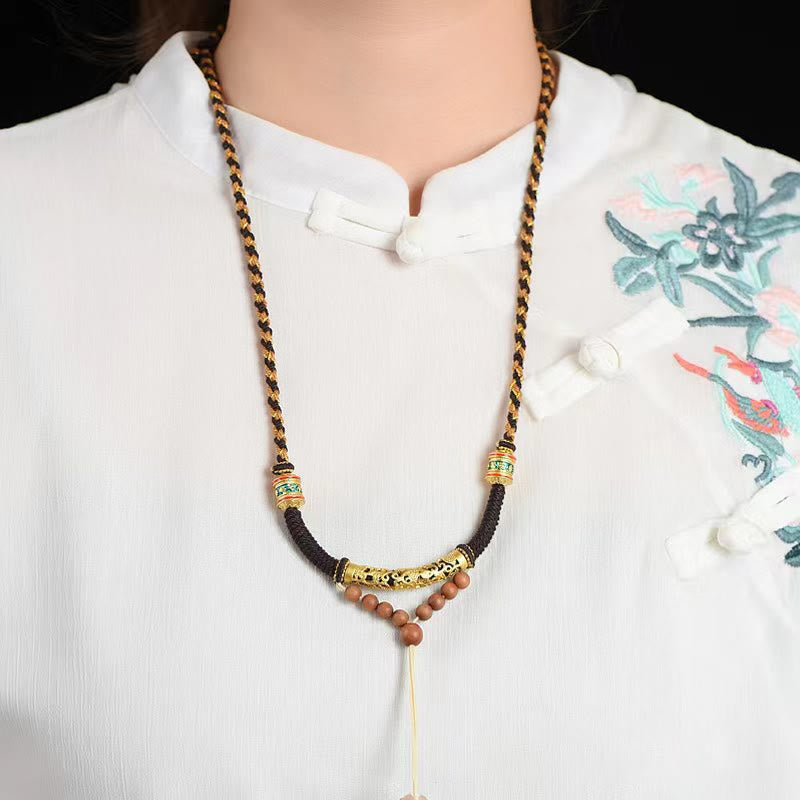 Buddha Stones Tibetano Fatto a Mano King Kong Knot Om Mani Padme Hum Ruota della Preghiera Collana con Ciondolo - image 2