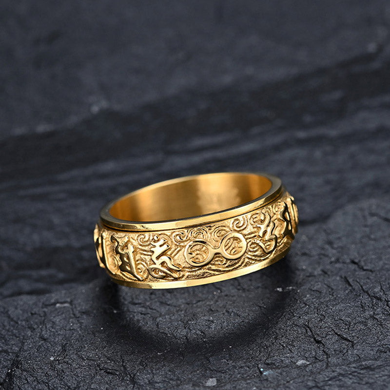 Buddha Stones Sei parole vere Equilibrio Calma Anello in titanio e acciaio