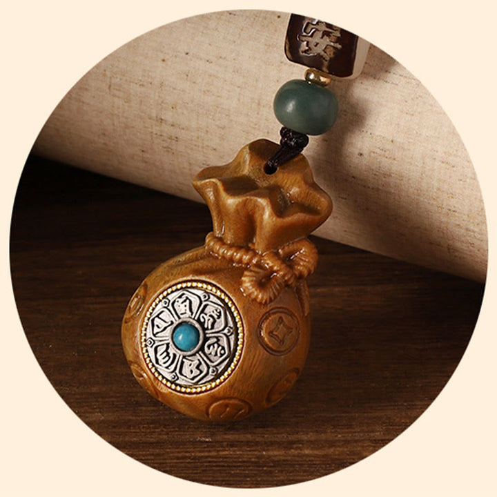 Buddha Stones Piccola foglia Sandalo rosso Sandalo verde Sacchetto di soldi Om Mani Padme Hum Protezione girevole Decorazione appesa