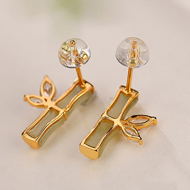 Orecchini a bottone con motivo di bambù e agata rossa, in argento sterling 925, Buddha Stones e giada ciano di Hetian, giada bianca e motivo di bambù