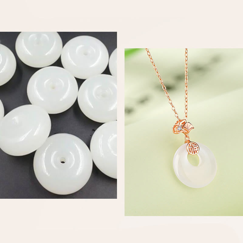 Buddha Stones Argento Sterling 925 Foglia di Ginkgo Farfalla Rosa Calcedonio Giada Hetian Fibbia della Pace Carattere Fu Collana Pendente Armonia