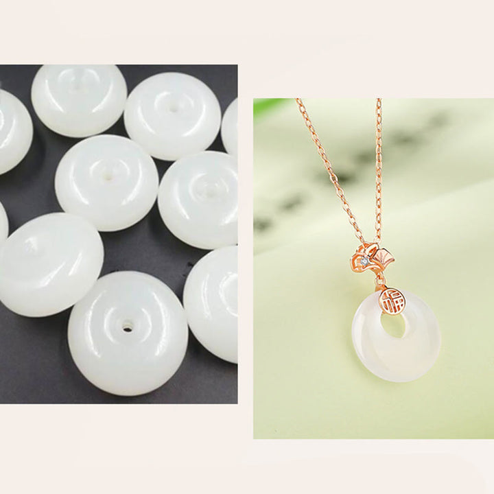 Buddha Stones Argento Sterling 925 Foglia di Ginkgo Farfalla Rosa Calcedonio Giada Hetian Fibbia della Pace Carattere Fu Collana Pendente Armonia