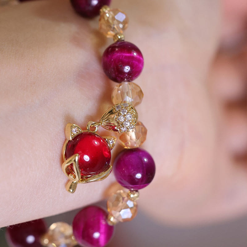 Braccialetto di protezione della volpe PiXiu con occhio di tigre rosso Buddha Stones