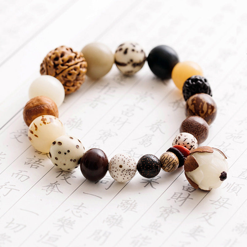 Bracciale Mala da polso Buddha Stones, semi di Bodhi, loto, saggezza, pace