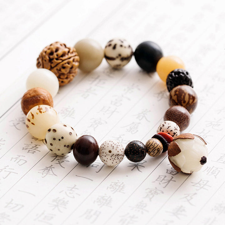 Bracciale Mala da polso Buddha Stones, semi di Bodhi, loto, saggezza, pace