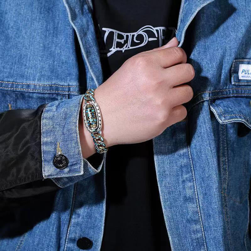 Buddha Stones Tibetano Nove Occhi Dzi Bead Om Mani Padme Hum Turchese Protezione Bracciale Rotante - image 5