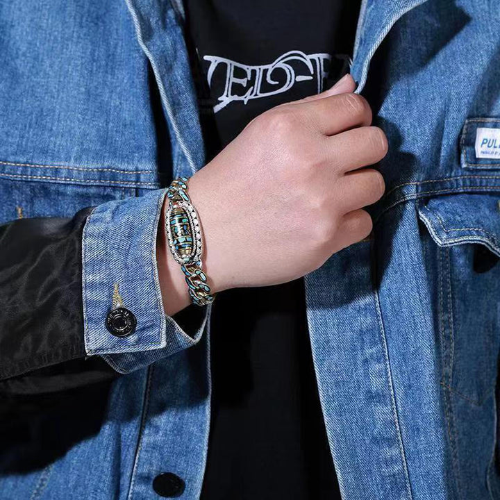 Buddha Stones Tibetano Nove Occhi Dzi Bead Om Mani Padme Hum Turchese Protezione Bracciale Rotante - image 5