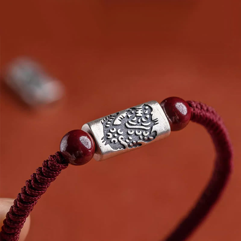 Braccialetto in corda di cinabro con 12 segni zodiacali cinesi in argento sterling 925 Buddha Stones