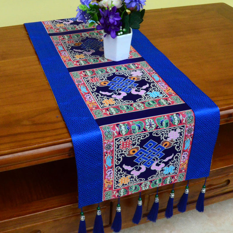 Buddha Stones Tappetino per l'altare della preghiera Man-Bcu Kalachakra Nodo infinito Vajra Simboli tibetani di buon auspicio Nappe Runner da tavolo