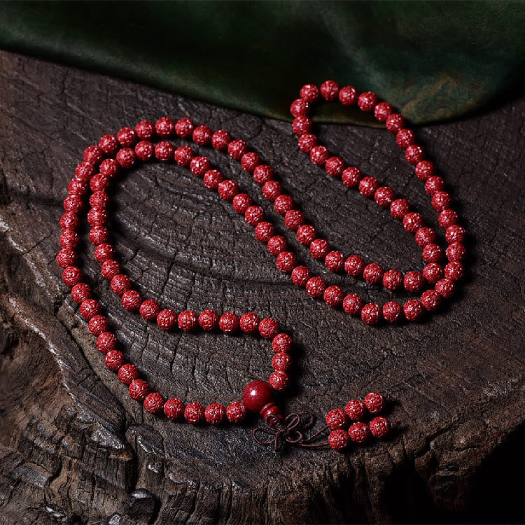 Buddha Stones 108 Mala Beads Cinnabar Om Mani Padme Hum Pattern Braccialetto di benedizione inciso