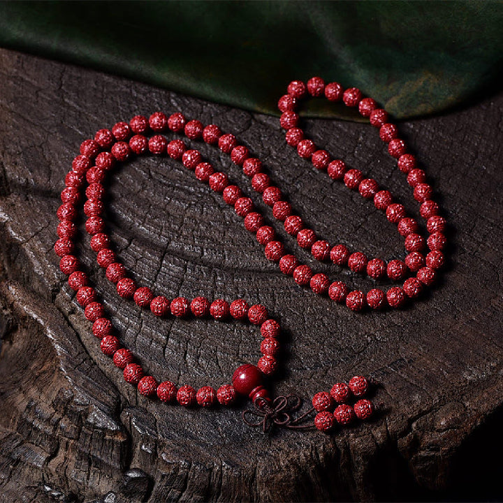 Buddha Stones 108 Mala Beads Cinnabar Om Mani Padme Hum Pattern Braccialetto di benedizione inciso