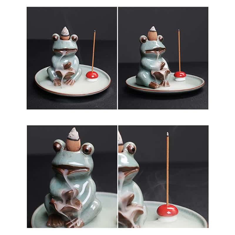 Bruciatore di incenso curativo in ceramica a forma di rana da meditazione
