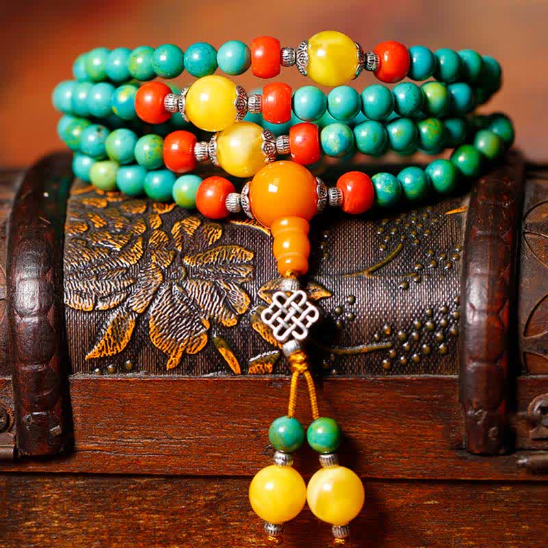 Buddha Stones 108 Mala Beads Tibetano Turchese Dzi Bead Braccialetto di Protezione