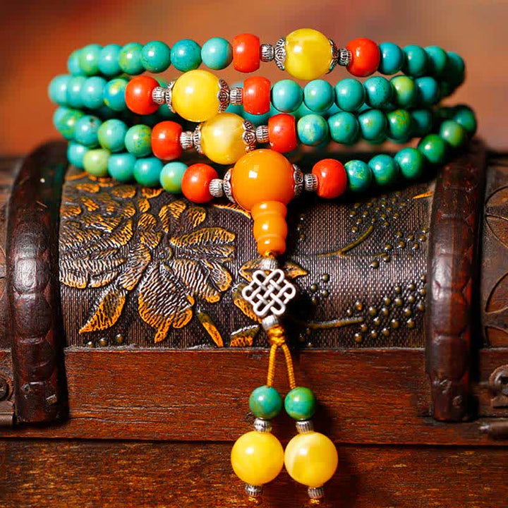 Buddha Stones 108 Mala Beads Tibetano Turchese Dzi Bead Braccialetto di Protezione