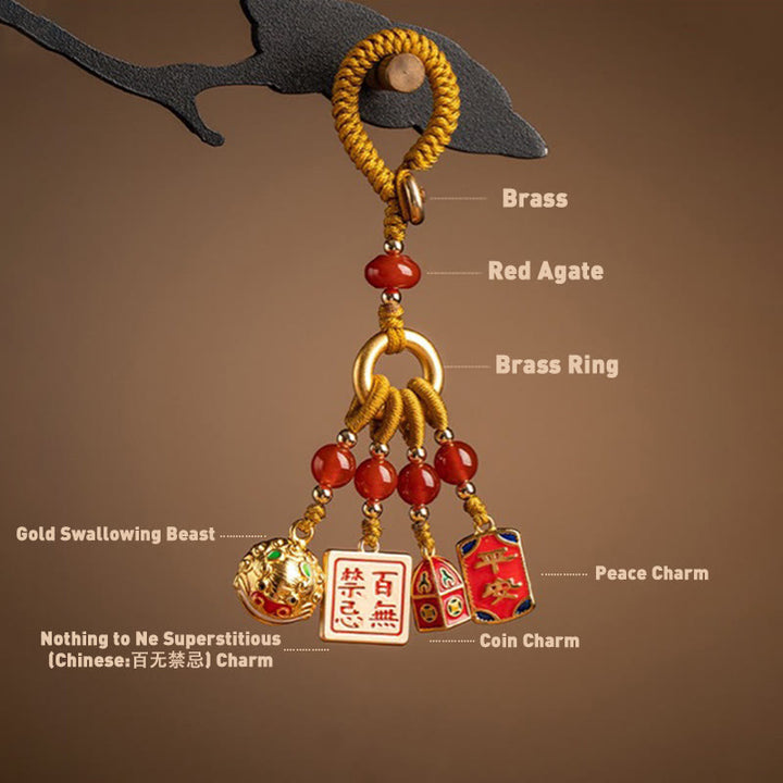 Buddha Stones Niente di cui essere superstiziosi Leone danzante Rame Ricchezza Portachiavi