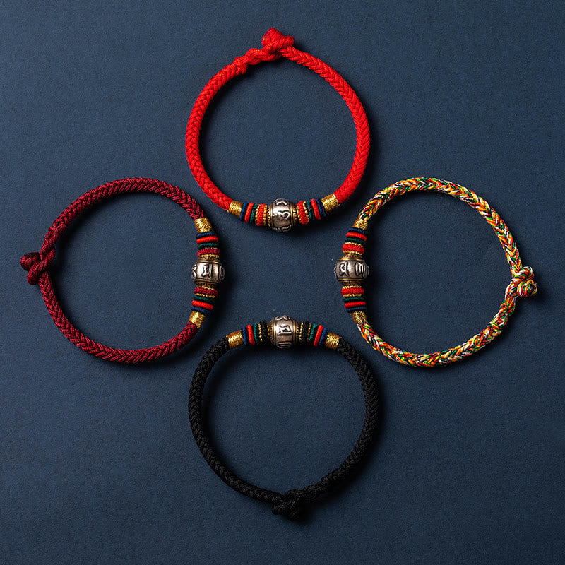 Bracciale intrecciato con nodo di King Kong, fatto a mano in Tibet, in argento sterling 925, con Buddha Stones, Om Mani Padme Hum e protezione dalla fortuna