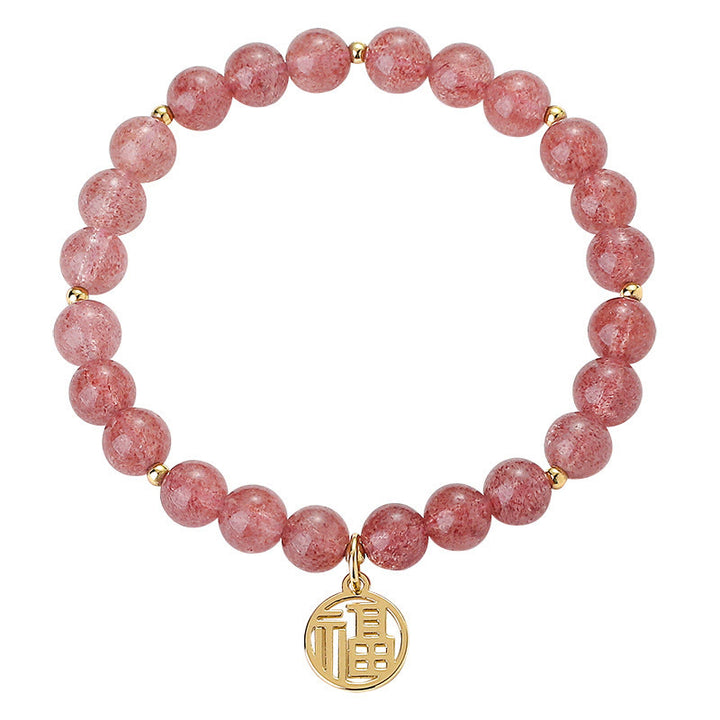 Braccialetto con ciondolo curativo in quarzo fragola placcato oro 14K Buddha Stones Fu