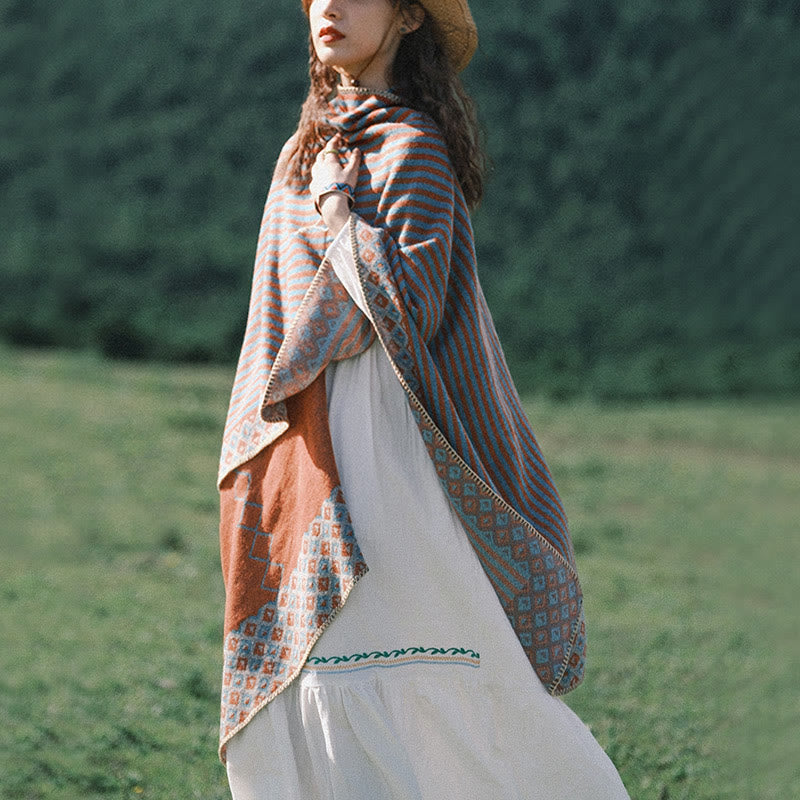 Buddha Stones tibetano con motivo a rombi a righe, sciarpa calda e morbida invernale