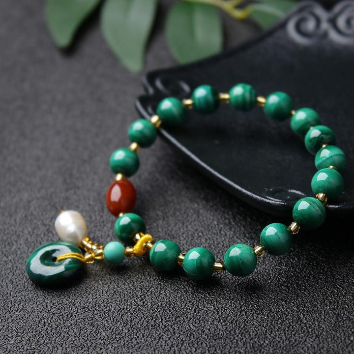 Braccialetto di protezione con perline di agata rossa e malachite naturale