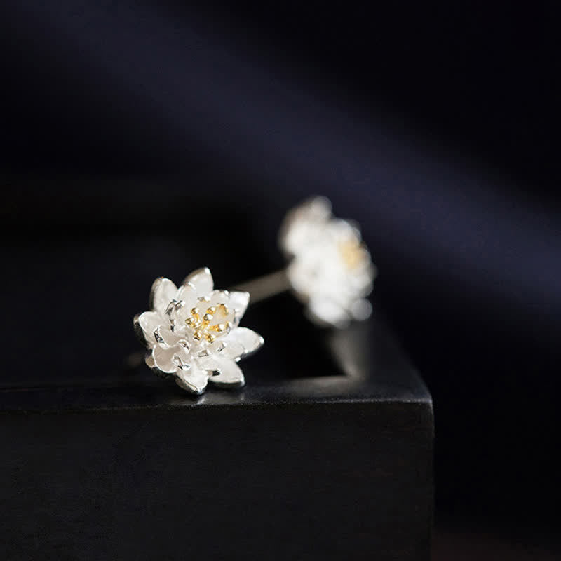 Orecchini Buddha Stones in argento sterling 925 con fiore di loto