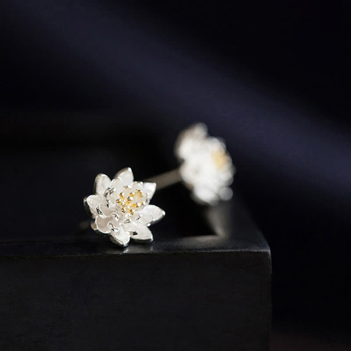 Orecchini Buddha Stones in argento sterling 925 con fiore di loto