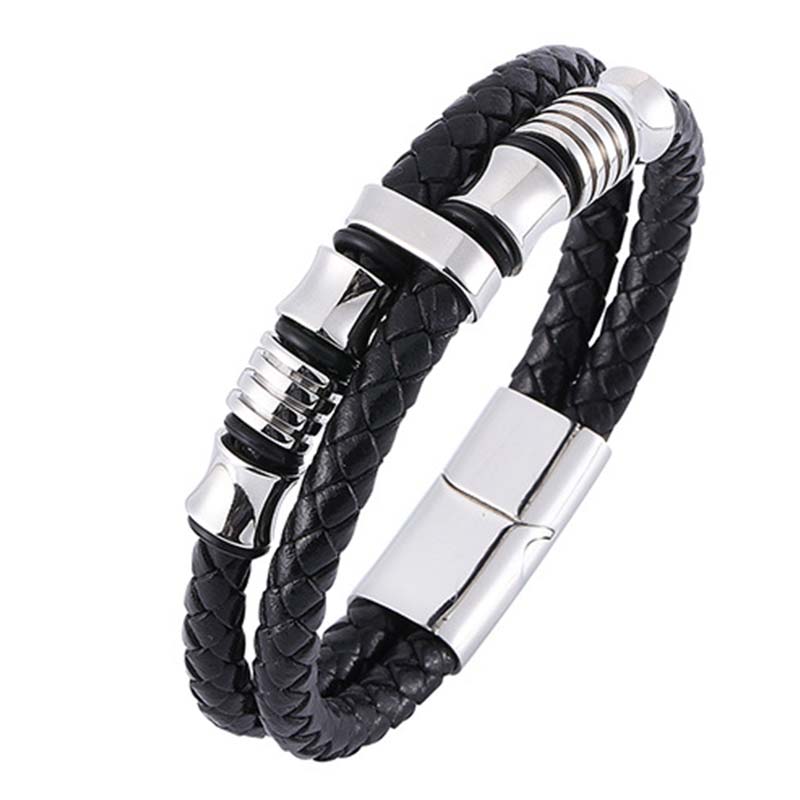 Braccialetto della fortuna in pelle intrecciata a strati Buddha Stones