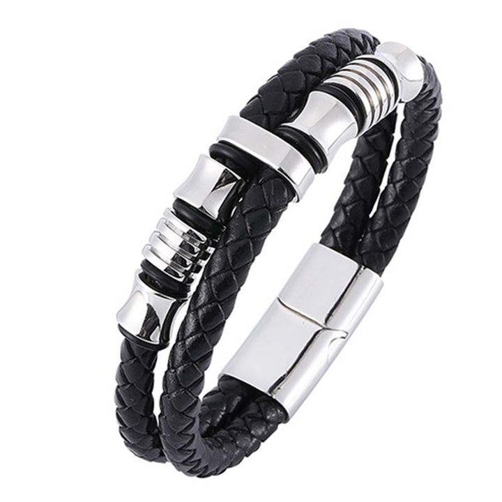 Braccialetto della fortuna in pelle intrecciata a strati Buddha Stones