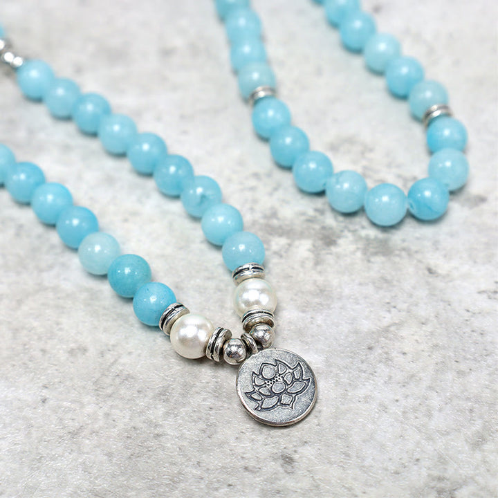 Braccialetto Mala di loto con pietra di amazzonite naturale Buddha Stones