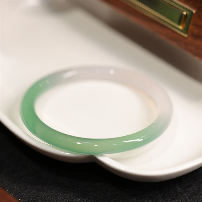 Buddha Stones Braccialetto a polsino positivo in calcedonio bianco e verde naturale Agata