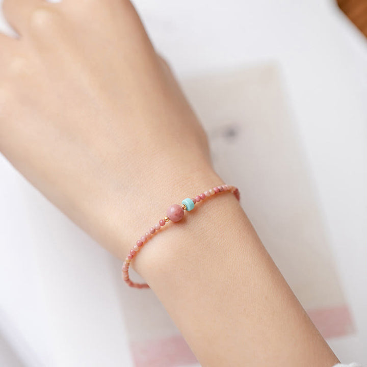 Bracciale a catena con energia amorevole in rodonite naturale placcato oro 14K Buddha Stones