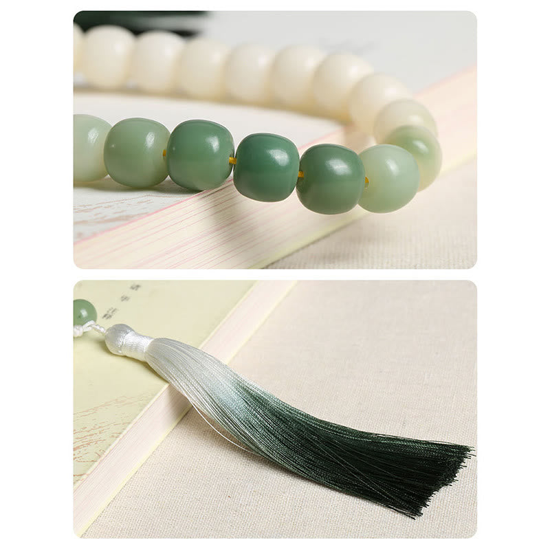 Buddha Stones Naturale Gradiente Bodhi Seed Fortuna Sacchetto di Denaro Loto Saggezza Nappa Polso Mala